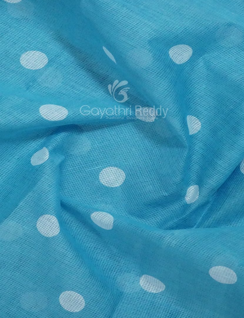 Shades of Sky Blue With Polka Print Munga Cotton Saree By Gayathri Reddy Designer Studio | Swadesiicart