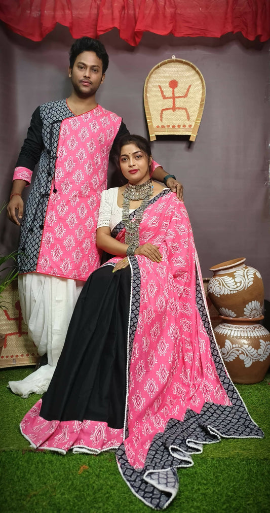 Exclusive Collection Saree With Blouse Piece For Women And Men's Kurta - Black | Swadesiicart