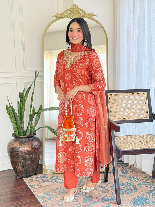 The52 Women's Gorgeous Rayon Embroidery Straight Kurta with Pant And Dupatta Set - Swadesiicart