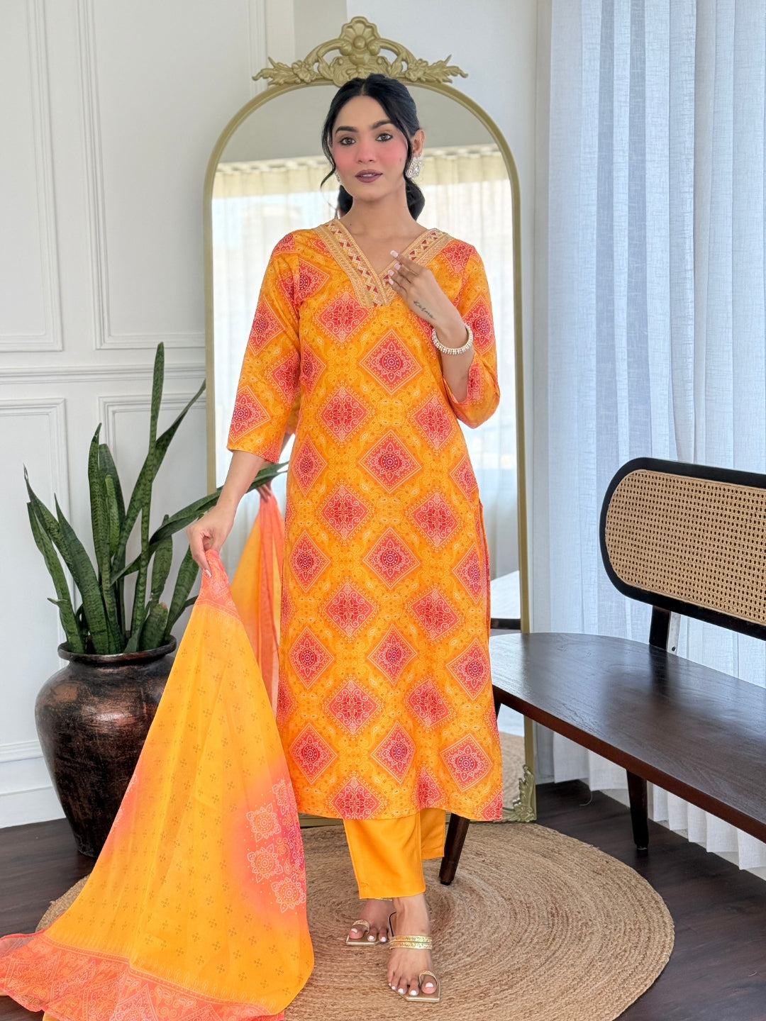 The52 Women's Beautiful Rayon Embroidery work Straight Kurta with Pant and Dupatta Set - Swadesiicart