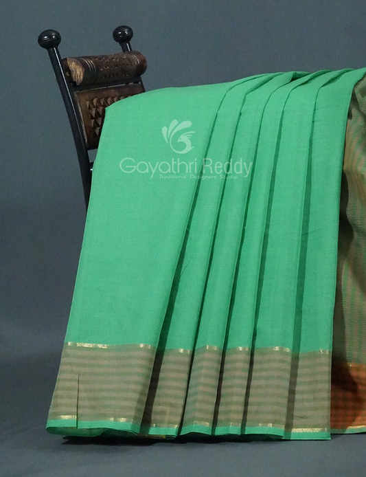 Multi Shades of Rama Green Pure Mangalgiri Cotton By Gayathri Reddy Designer Studio | Swadesiicart