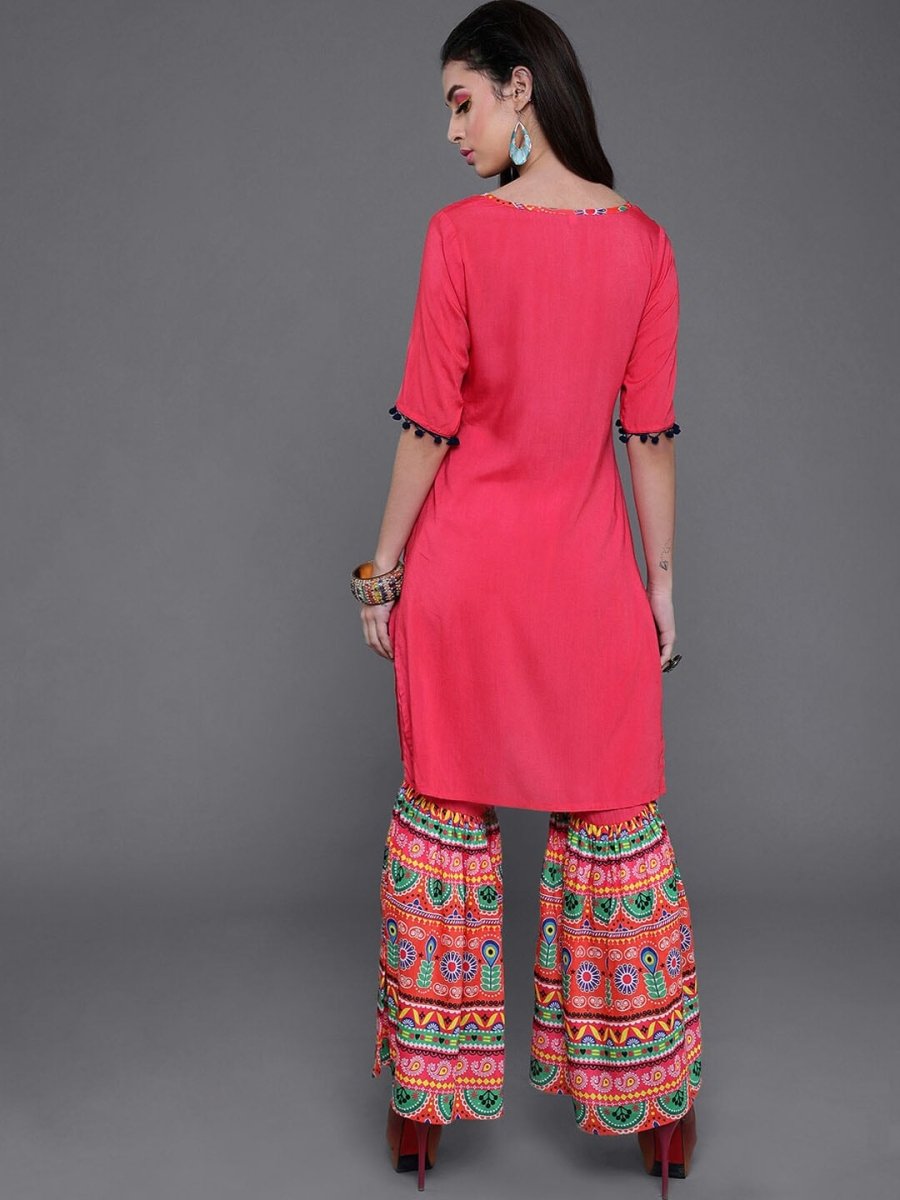 Aks Ethnic Motifs Printed Straight Kurta With Sharara