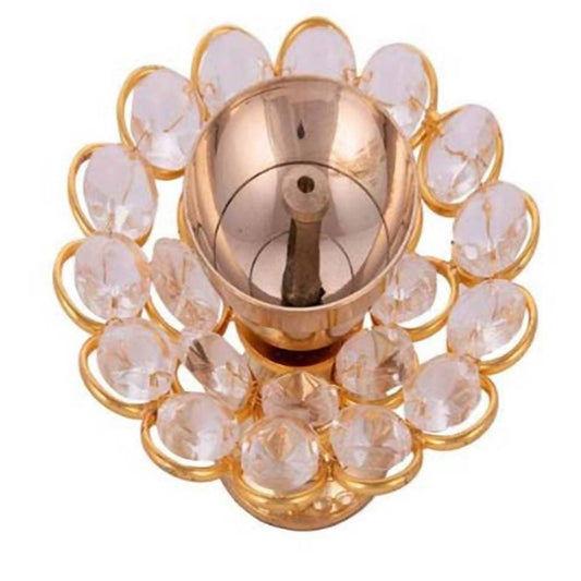 Puja N Pujari Flower Design Brass Crystal Diya | Swadesiicart