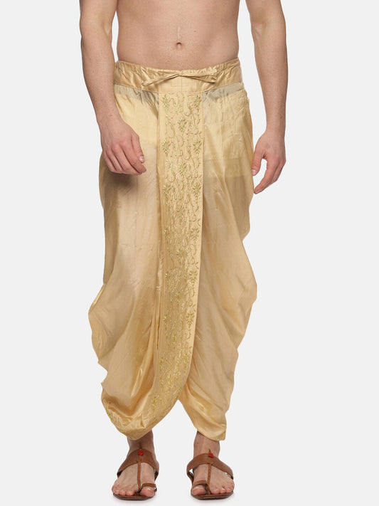Sethukrishna Gold-Coloured Embroidered Dhoti Pant For Men | Swadesiicart