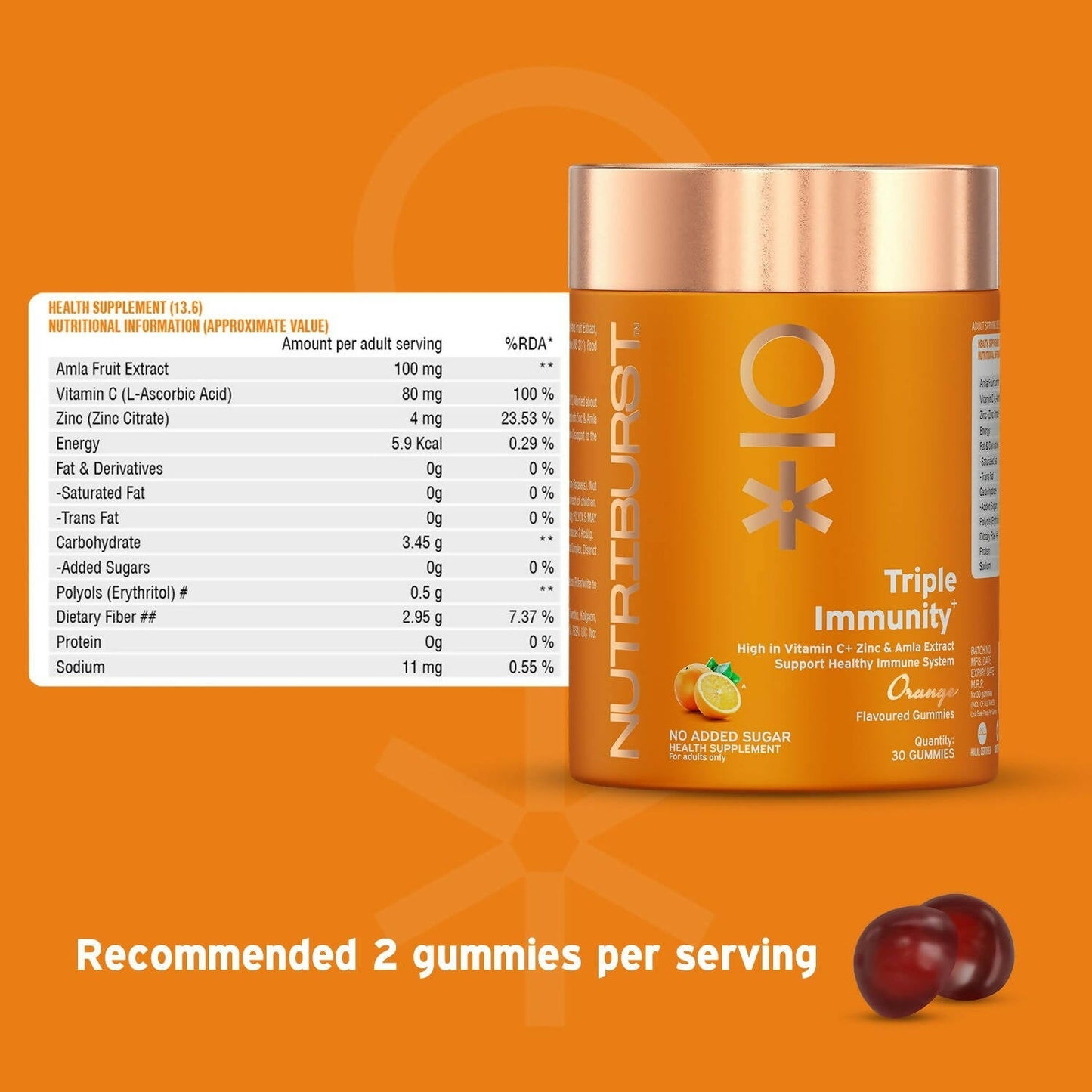 Nutriburst Triple Immunity Gummies With Vitamin C, Zinc & Amla - Swadesiicart