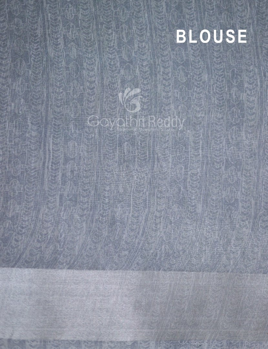 Shades of Light Grey With Floral Print Semi Chanderi Saree By Gayathri Reddy Designer Studio | Swadesiicart