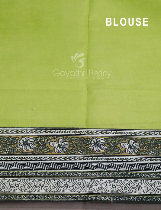 Shades of Grey With Block Print Munga Cotton Saree By Gayathri Reddy Designer Studio | Swadesiicart