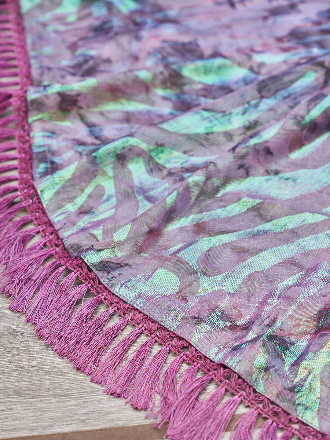 Tikhi Imli Mauve Abstract Printed Satin Half and Half Saree | Swadesiicart