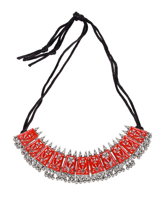 Cardinal Women Red Chocker Necklace & Earrings Jewellery Set - Swadesiicart