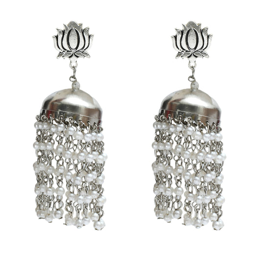 Mominos Fashion Johar Kamal Lotus Design Earrings With Pearls Jhumkas - Mominos Fashion