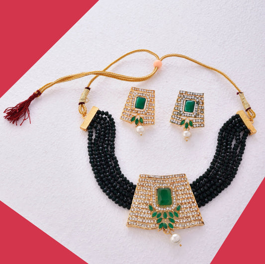 Gold-Polished Alloy Crystal Chain & American Diamond Choker Necklace - The Pari | Swadesiicart