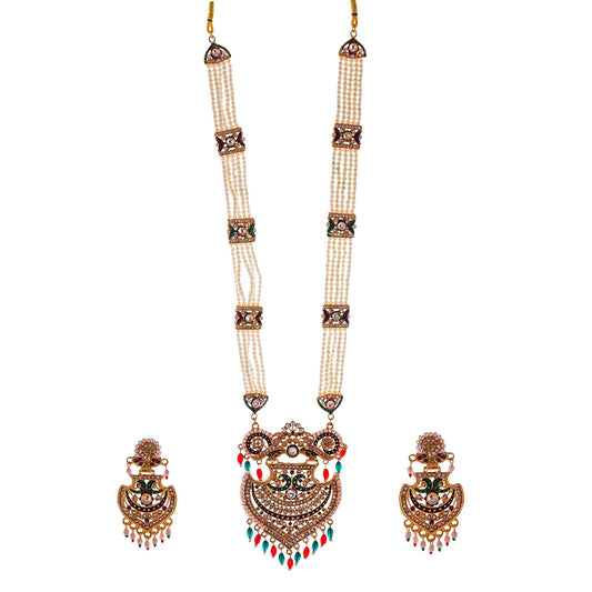 Gold-Polished Alloy Long Jadau Work Rani Haar Necklace - The Pari | Swadesiicart