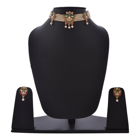 Gold-Polished Alloy Designer Peacock Choker Necklace Set - The Pari | Swadesiicart