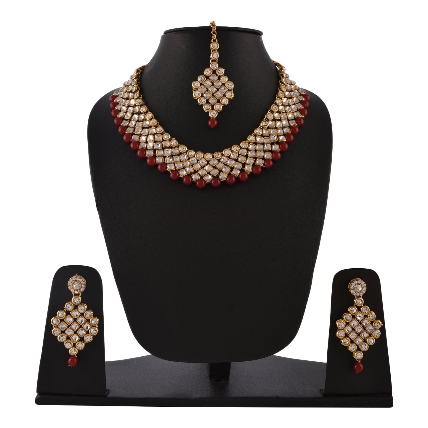 Gold-Polished Alloy Mehrron Kundan Choker Necklace Set With Maangtika - The Pari | Swadesiicart