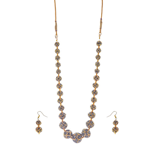 Gold-Polished Alloy Victorian Look Classy Mala Necklace With Earrings - The Pari - Swadesiicart