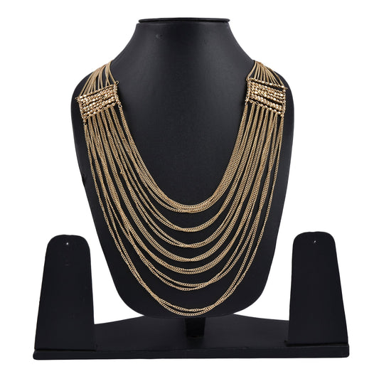 Gold-Polished Alloy Designer Brass Cluster Beads Rani Haar Necklace - The Pari