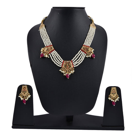 Gold-Polished Alloy Pearl Choker Set With Jadau Kundan Work Motifs - The Pari
