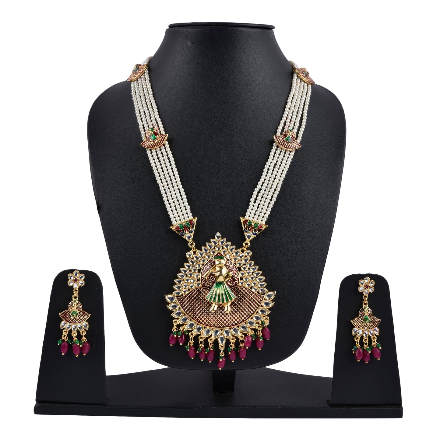Gold-Polished Alloy Long Pearl Rani Haar With Designer Pendant - The Pari | Swadesiicart