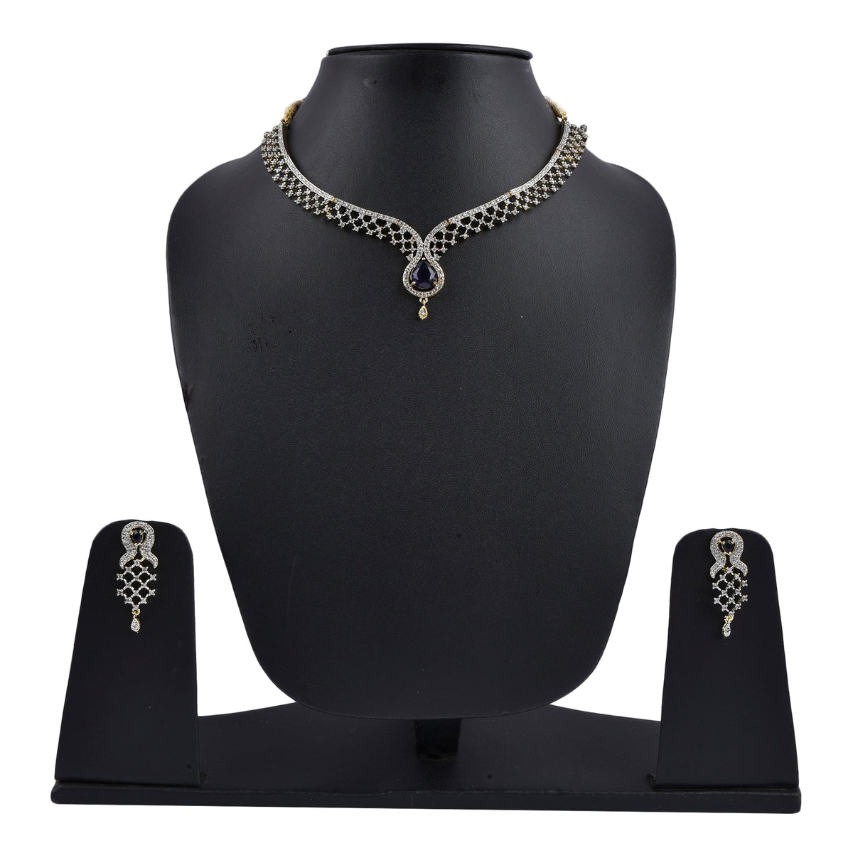 Rhodium-Plated Alloy Blue Classy Ad Necklace Set - The Pari