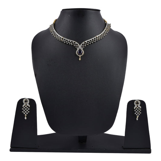 Rhodium-Plated Alloy Blue Classy Ad Necklace Set - The Pari