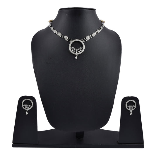 Rhodium-Plated Alloy Round Motif Ad Necklace Set - The Pari