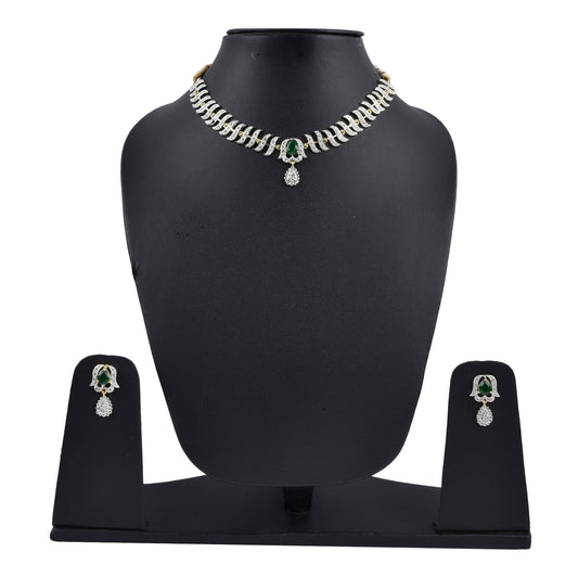 Rhodium-Plated Alloy Nagin Inspired Green Stone Ad Necklace Set - The Pari