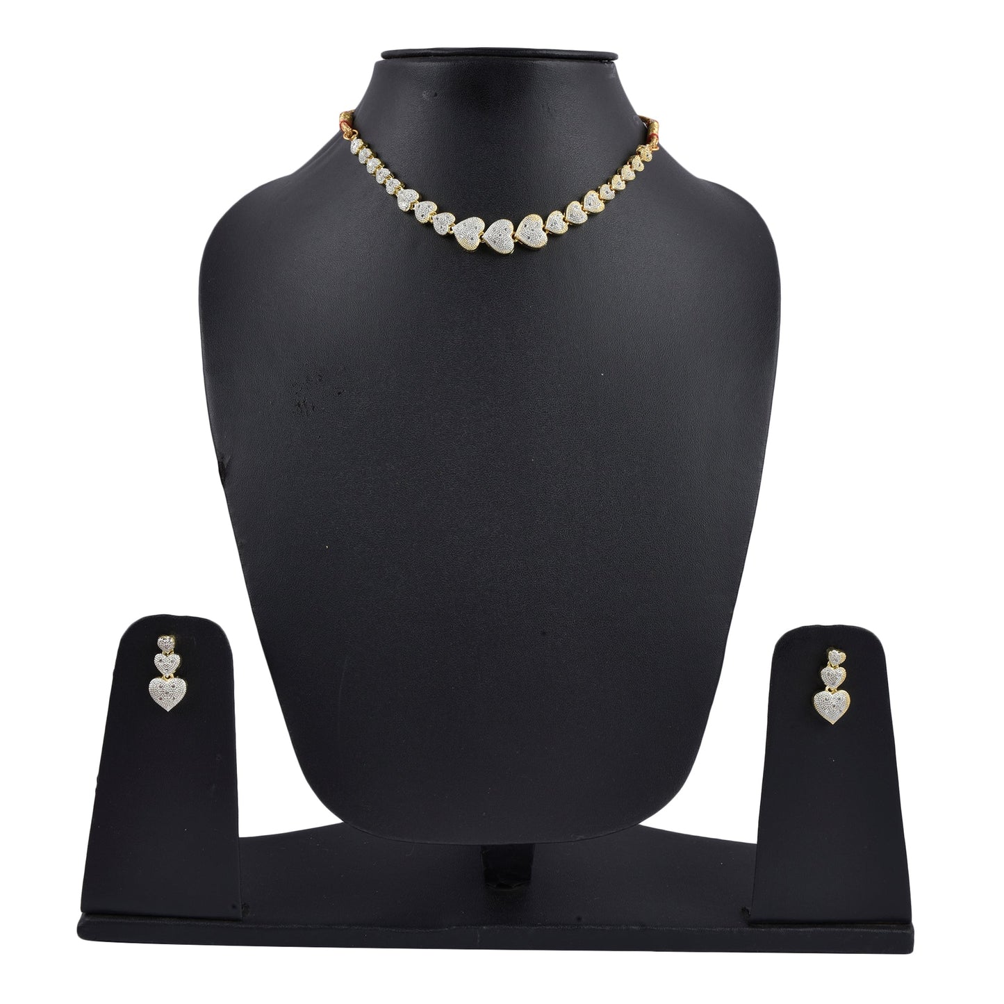Rhodium-Plated Alloy Heart Shape Ad Necklace With Bracelet - The Pari - Swadesiicart