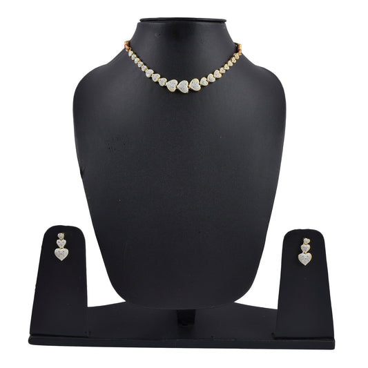 Rhodium-Plated Alloy Heart Shape Ad Necklace With Bracelet - The Pari