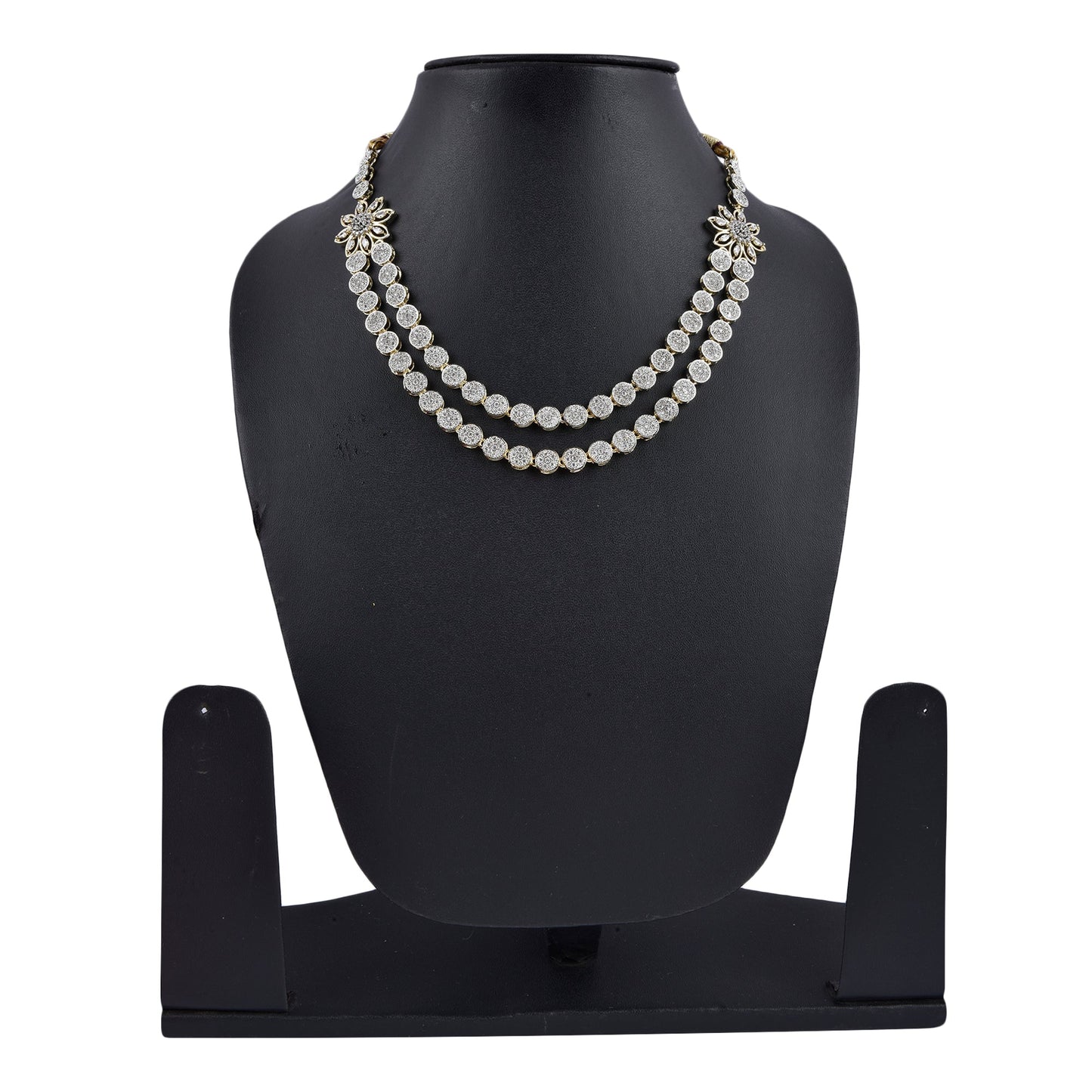 Rhodium-Plated Alloy Double Layer Ad Necklace Set - The Pari - Swadesiicart