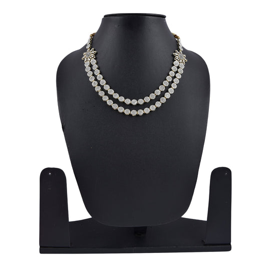 Rhodium-Plated Alloy Double Layer Ad Necklace Set - The Pari