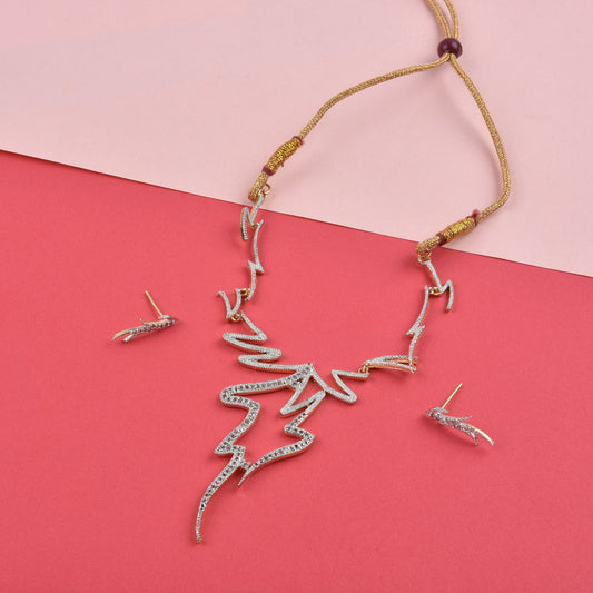 Rhodium-Plated Alloy Assymetric Designer Ad Necklace Set - The Pari - The Pari - Dinesh Associates