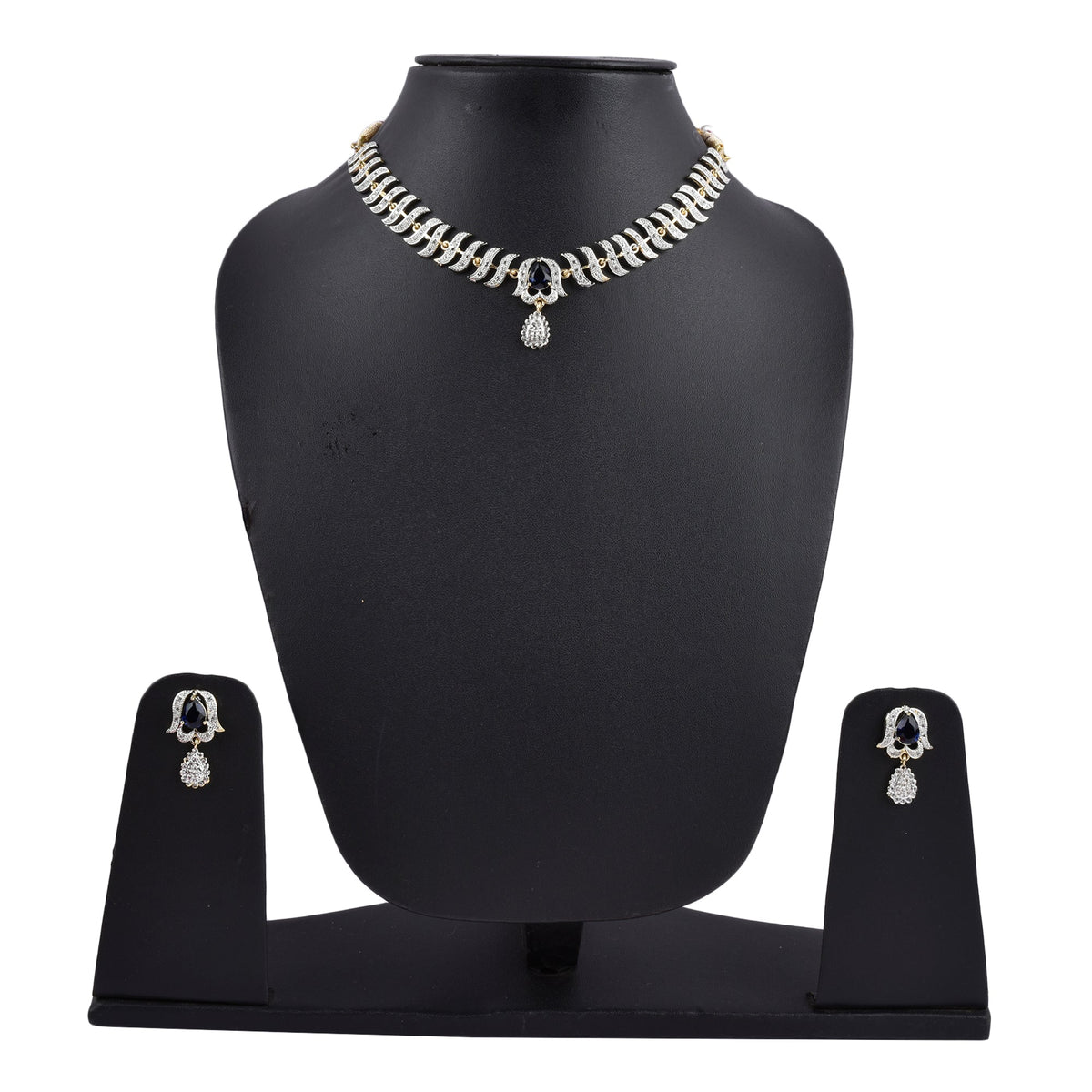 Rhodium-Plated Alloy Nagin Inspired Blue Stone Ad Necklace Set - The Pari