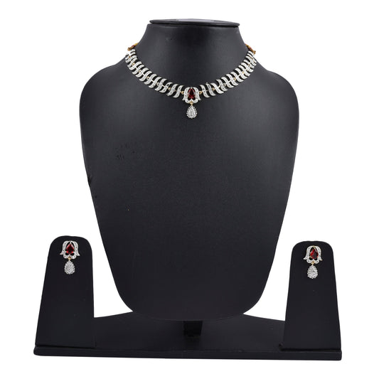 Rhodium-Plated Alloy Nagin Inspired Ruby Stone Ad Necklace Set - The Pari