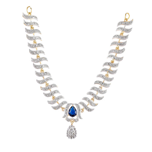 Rhodium-Plated Alloy Nagin Inspired Blue Stone Ad Necklace Set - The Pari
