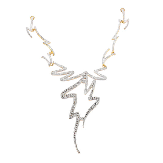 Rhodium-Plated Alloy Assymetric Designer Ad Necklace Set - The Pari