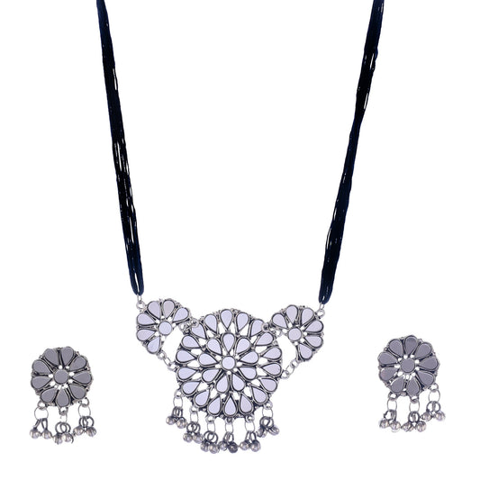 Silver-Plated Alloy Glass Studded Tribal Oxidised Choker Necklace - The Pari