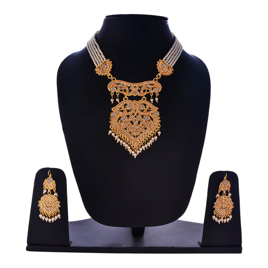 Gold-Polished Alloy Polki Work Long Pearl Rani Haar Necklace - The Pari | Swadesiicart