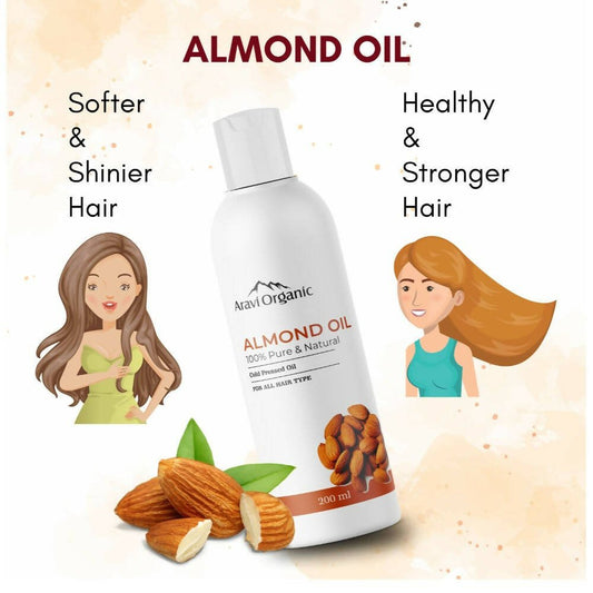 Aravi Organic 100% Pure Cold Pressed Badam Rogan Sweet Almond Oil | Swadesiicart