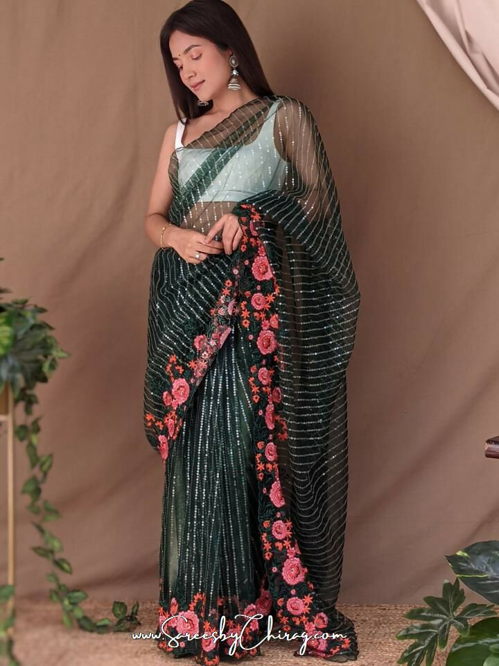 Vamsee Murari Green Super Net Saree - Swadesiicart