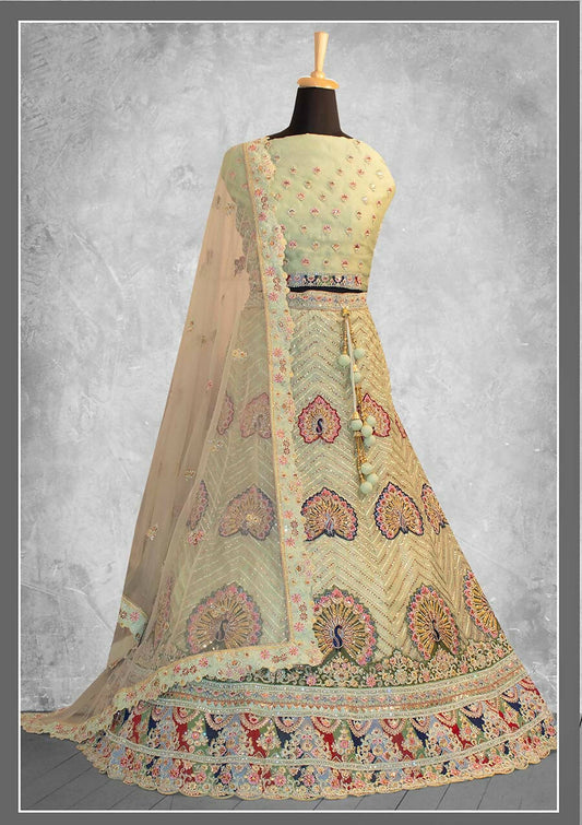 Mint Georgette Embroidery & Thread Work Bridal lahenga Choli with Dupatta - Nimaya Pavitra Rista | Swadesiicart