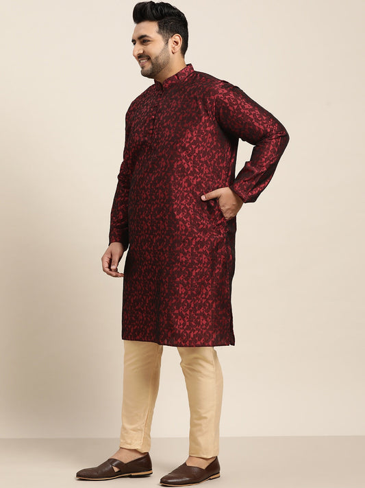 Sojanya Plus Men Plus Size Red & Black Woven Design Straight Kurta | Swadesiicart