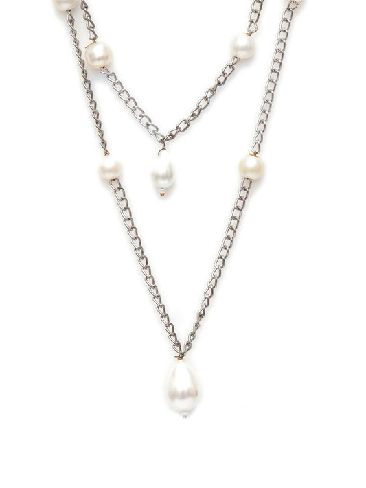 Layered Pearl and Silver Neckpiece (silver) - Ruby Raang