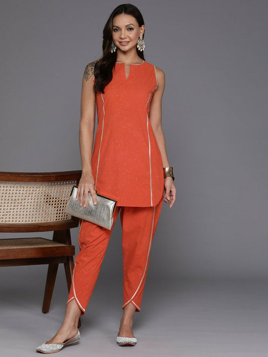 Ahalyaa Women's Traditional Wear Co-ods - Orange - Swadesiicart