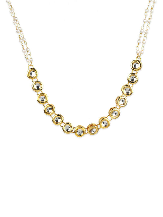 Gold-Polished White Kundan-Studded Pearl Beaded Matha Patti - Ruby Raang | Swadesiicart