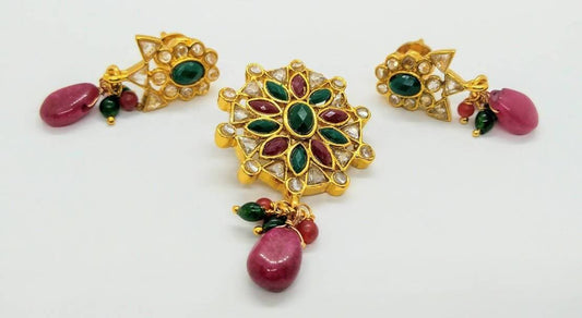 Multicolor Uncuts Pendant Set | Swadesiicart