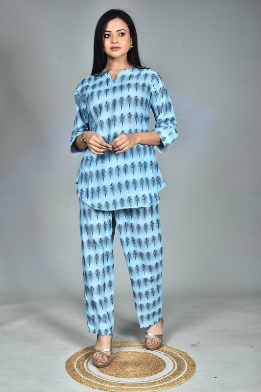 Morchari Digital Print Semi Muslin Co-Ord Set Top & Trouser-Multicolor - Swadesiicart