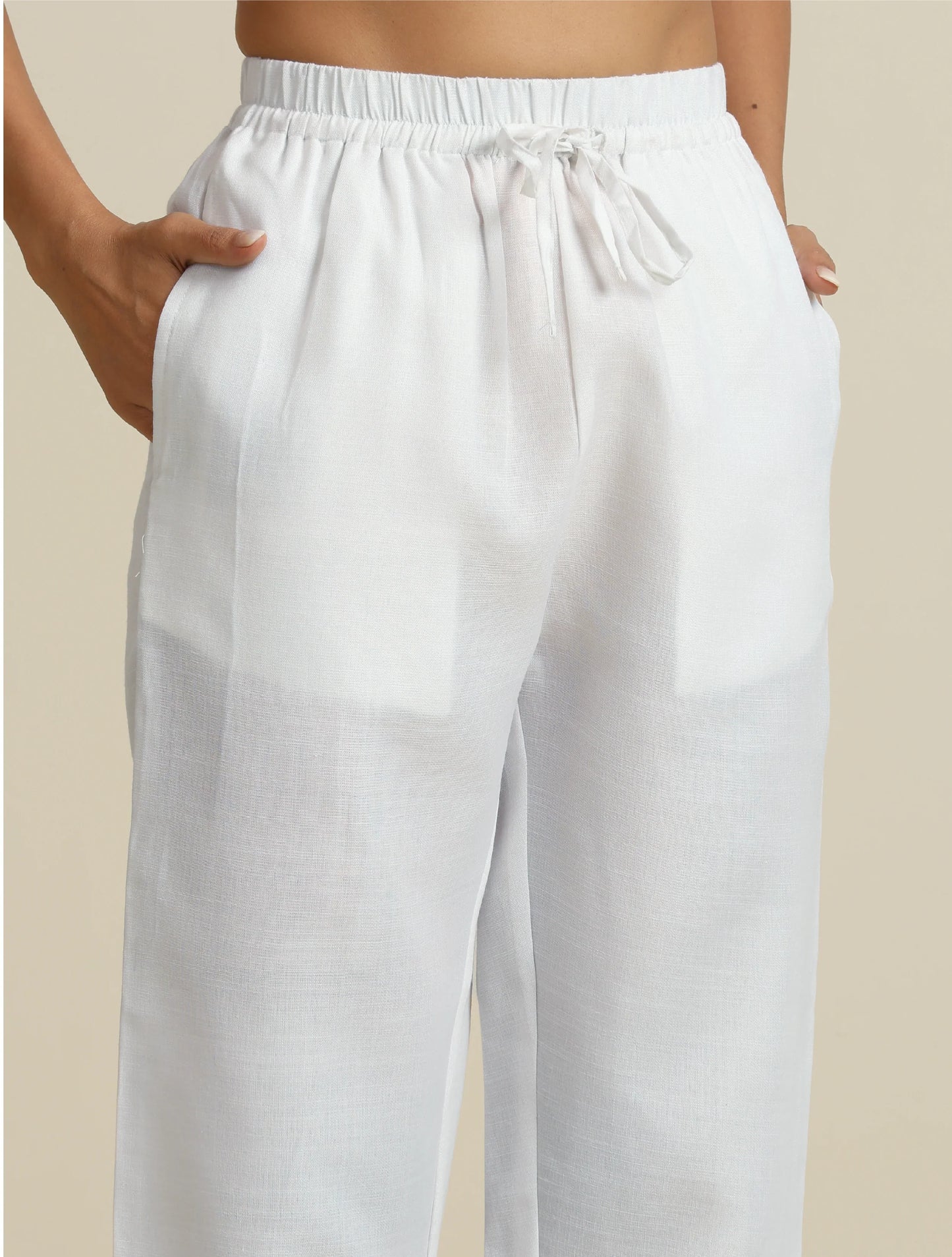 trueBrowns White Cotton Blend Co-ord Set - Swadesiicart