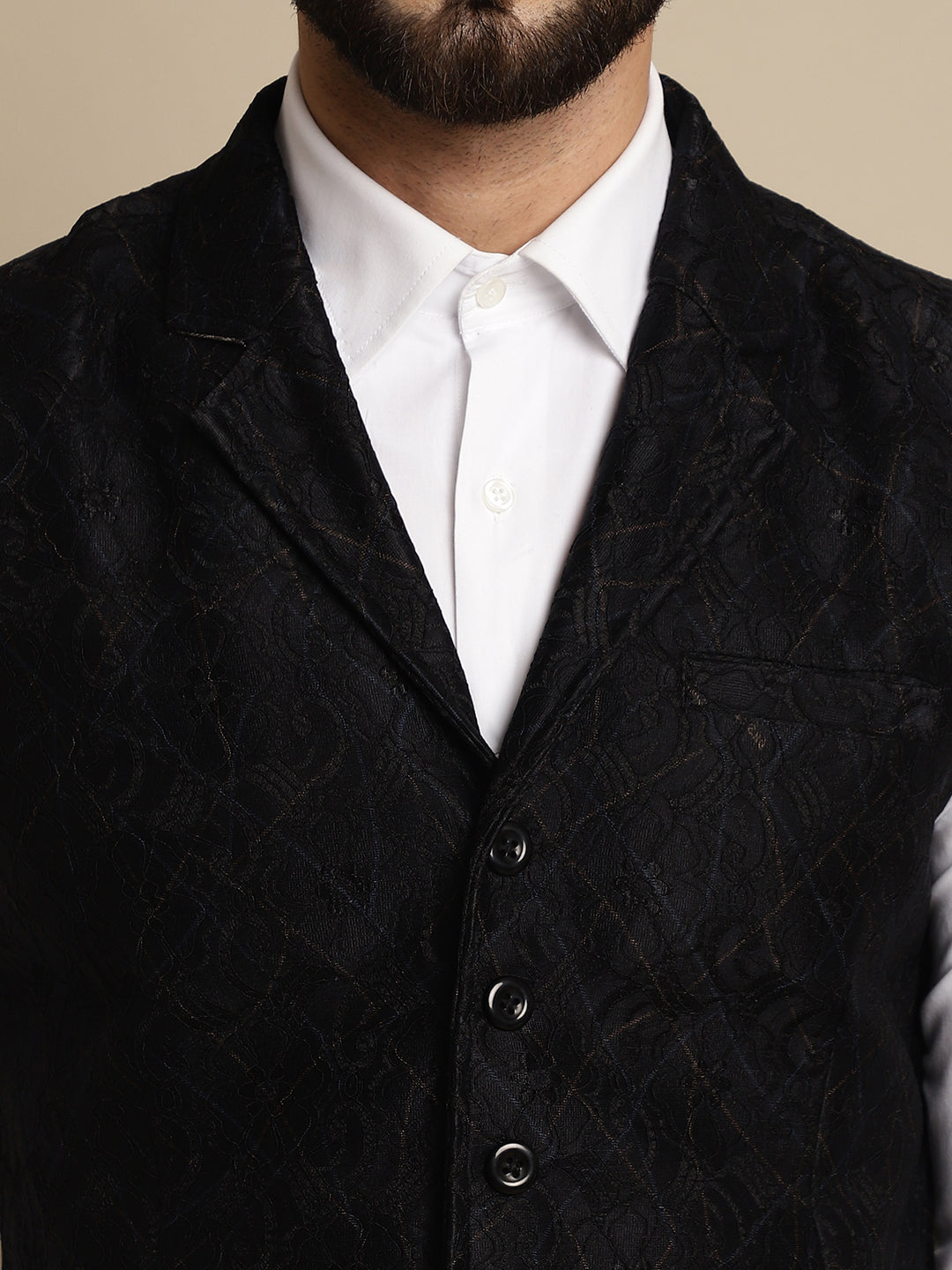 Even Apparels Men's Black Waistcoat with Notched Lapel | Swadesiicart