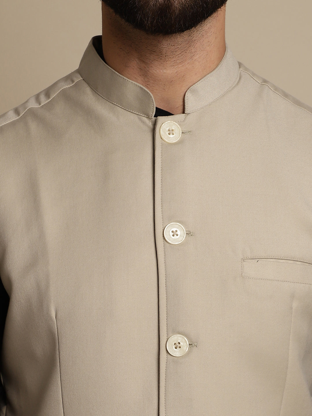 Even Apparels Men's Cream Mandarin Collar Waistcoat | Swadesiicart