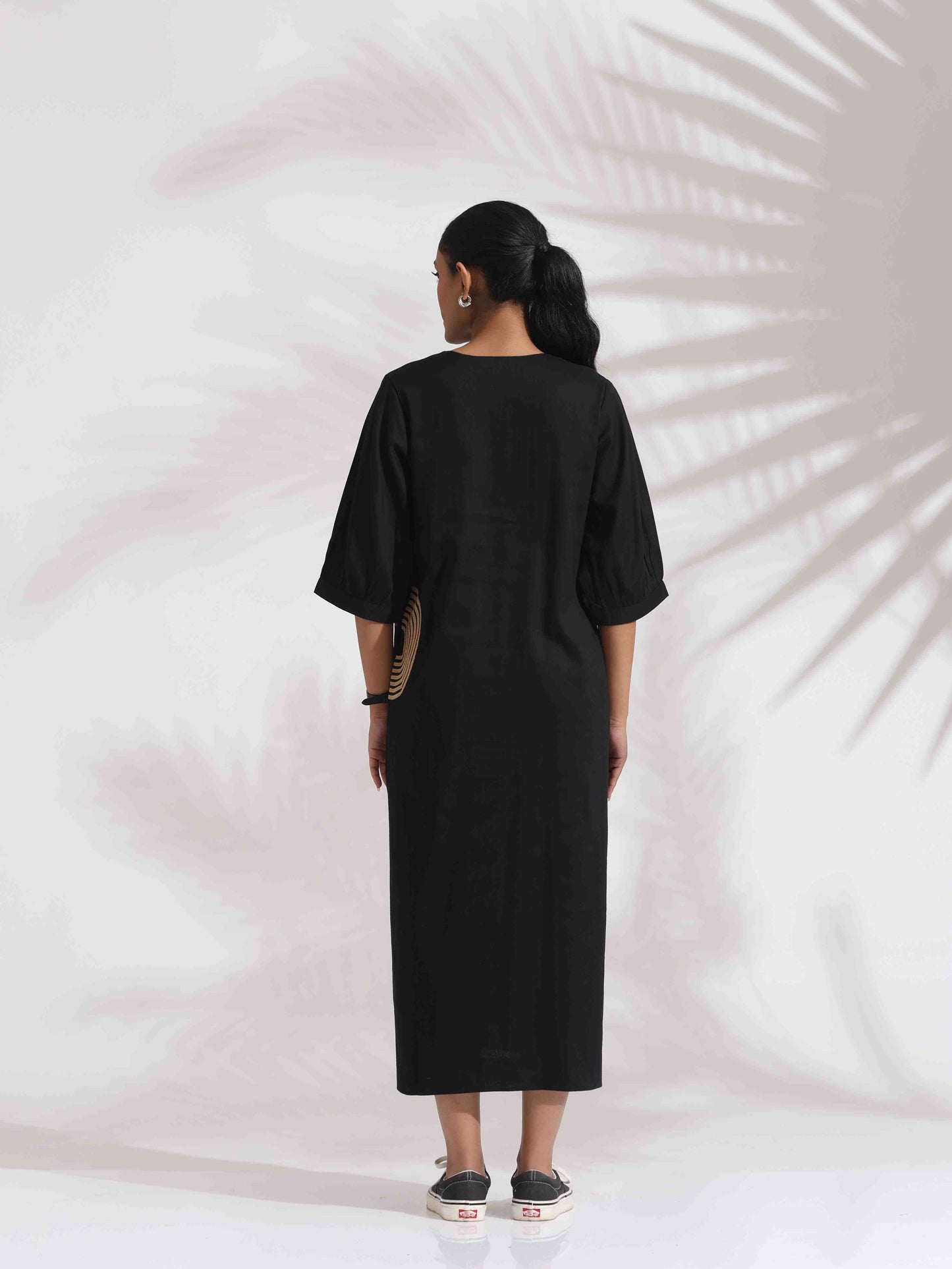 trueBrowns Black Cotton Embroidered Dress | Swadesiicart